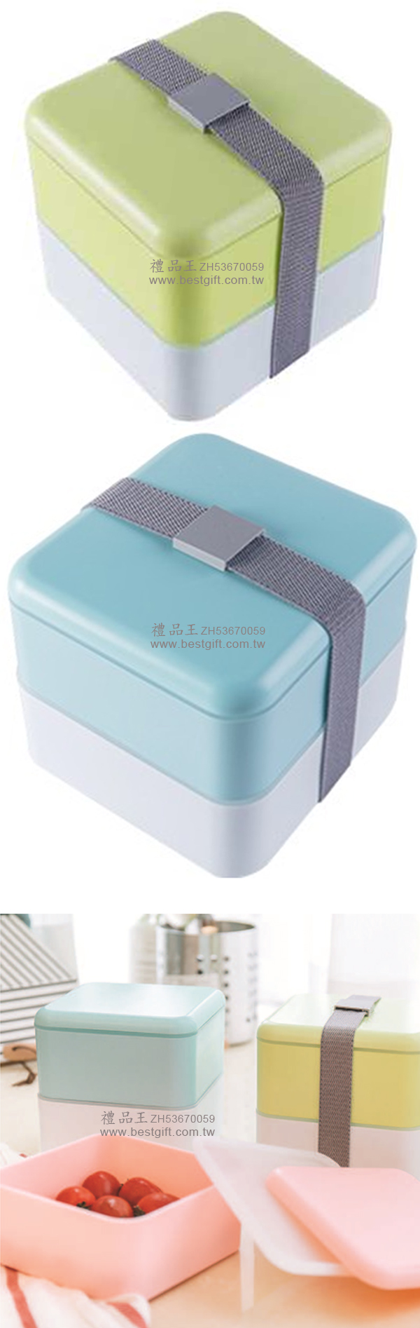 日式正方形雙層塑膠便當盒  商品貨號：ZH53670059 